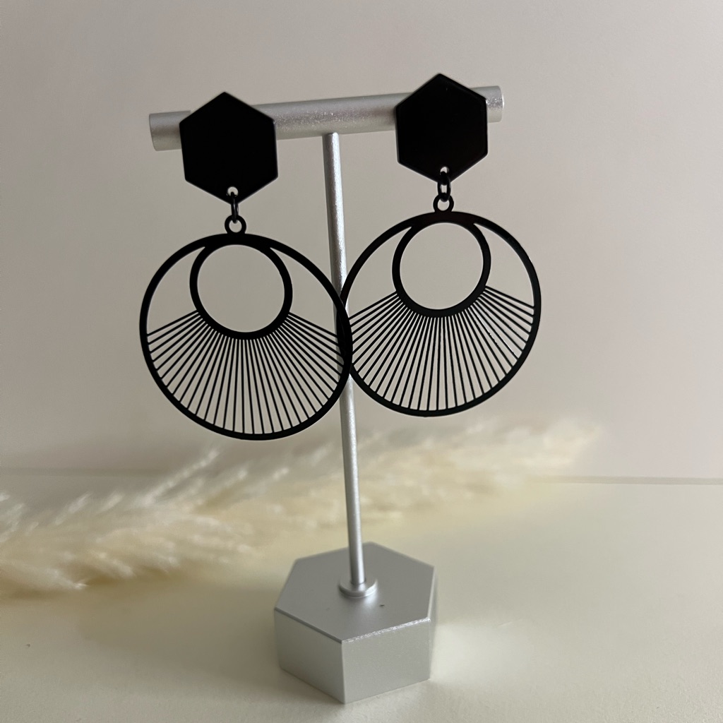 Black Art Deco Geometric Classic Dangle Earrings - Minimalist Statement Earrings